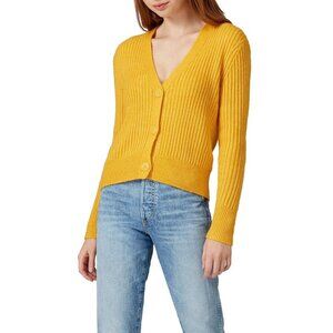 Halogen Yellow Ribbed VNeck Long Sleeve Knit Cardigan Sweater Women's Size Small